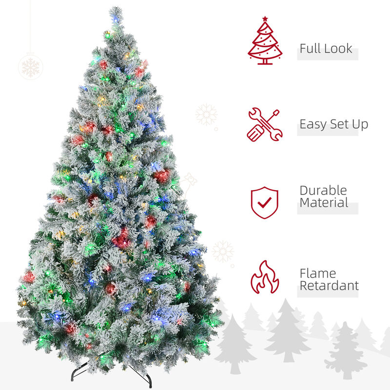 7.5ft Prelit Pencil Artificial Christmas Tree with Snow Flocked Branches Lights
