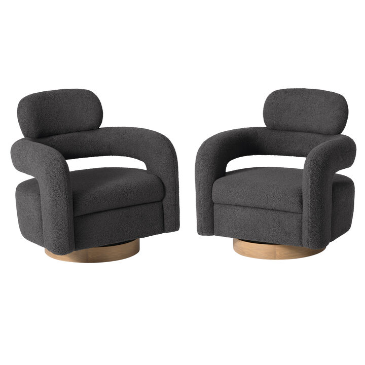 WestinTrends Mid-Century Modern Sherpa Swivel Barrel Accent Chair (Set of 2)