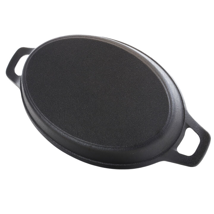 General Store Addlestone 2 Piece 10.5 Inch Pre-seasoned Oval Cast Iron Server with Burned Furwood Base