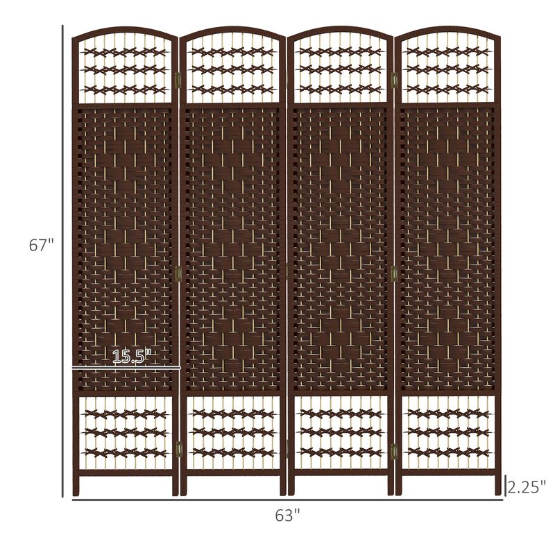 Brown Space Divider: 4-Panel Folding Wave Room Divider