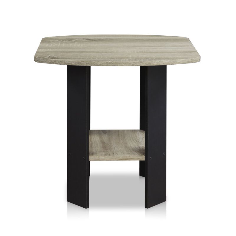 FURINNO Simple Design End Table, 2-Pack, French Oak Grey/Black