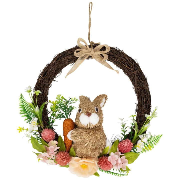 Floral Grapevine Spring Easter Wreath with Rabbit - 12"