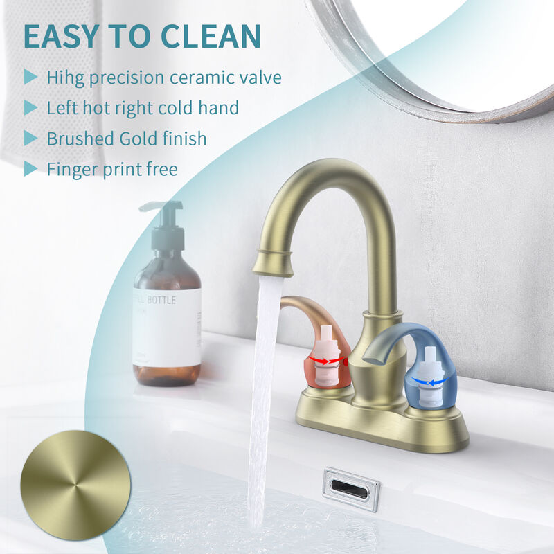 360° Swivel Spout Bathroom Faucet 2-Handle Centerset with Supply Hoses