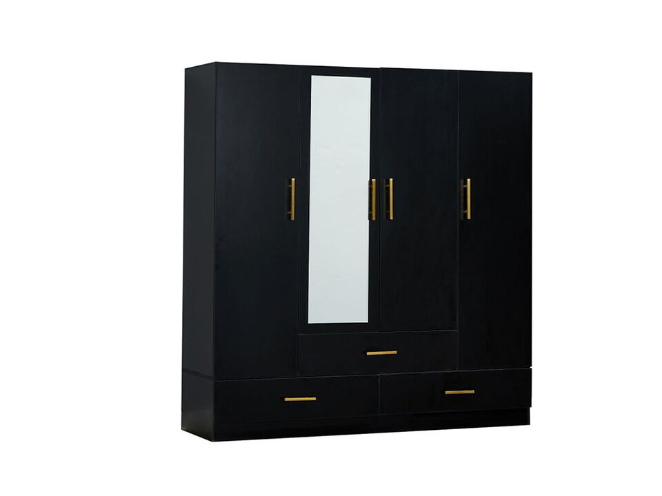 Armoire Wardrobe Closet, Wood Armoire Wardrobe Organizers with 3 Drawers, 4 Doors, Hanging Rod, Mirror and Shelves for Bedroom , Black