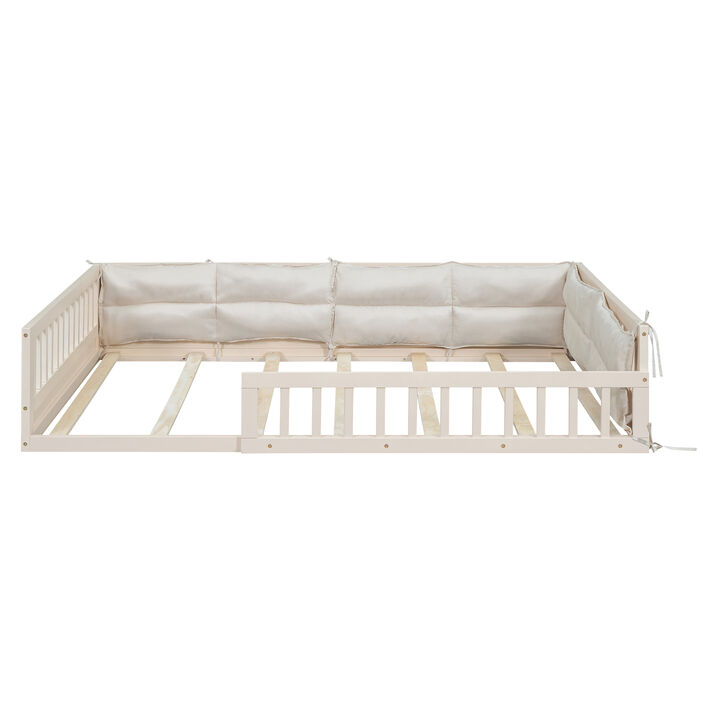 Merax Wood Platform Bed with Guardrail and Pillow