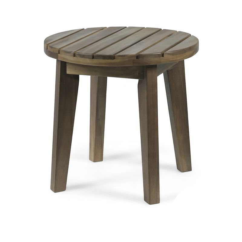 Outdoor Side End Table, Slatted, Tapered Legs 16 Inch Gray Acacia Wood - Benzara