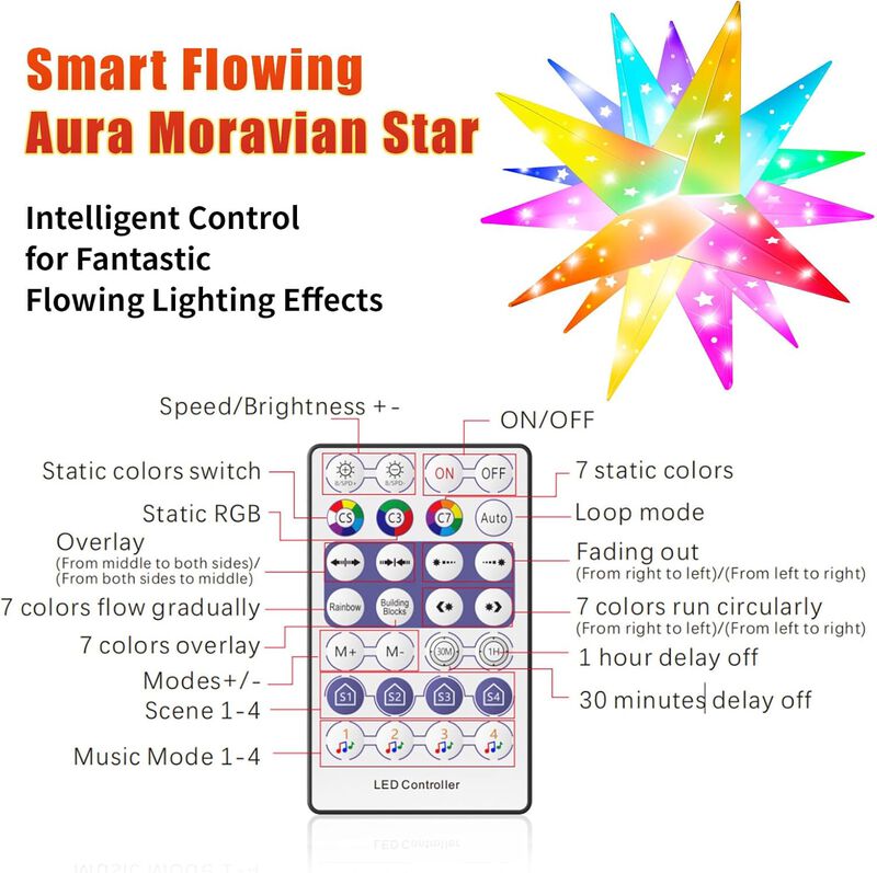 18" Star Tree Topper Lighted-72 LED Foldable Christmas Star Tree