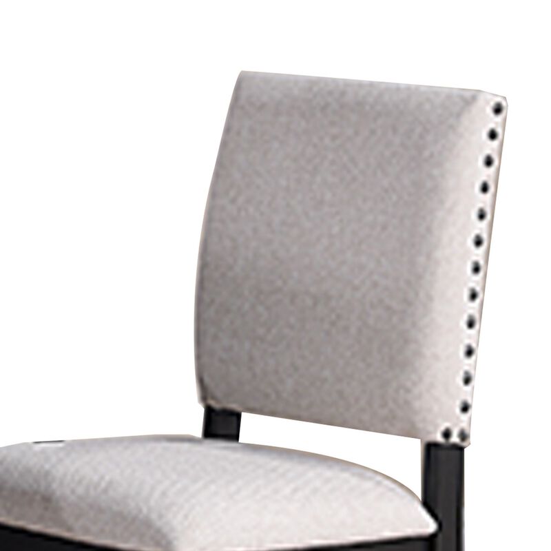 Edward 24 Inch Counter Height Chair Set of 2, Black Wood, White Fabric - Benzara