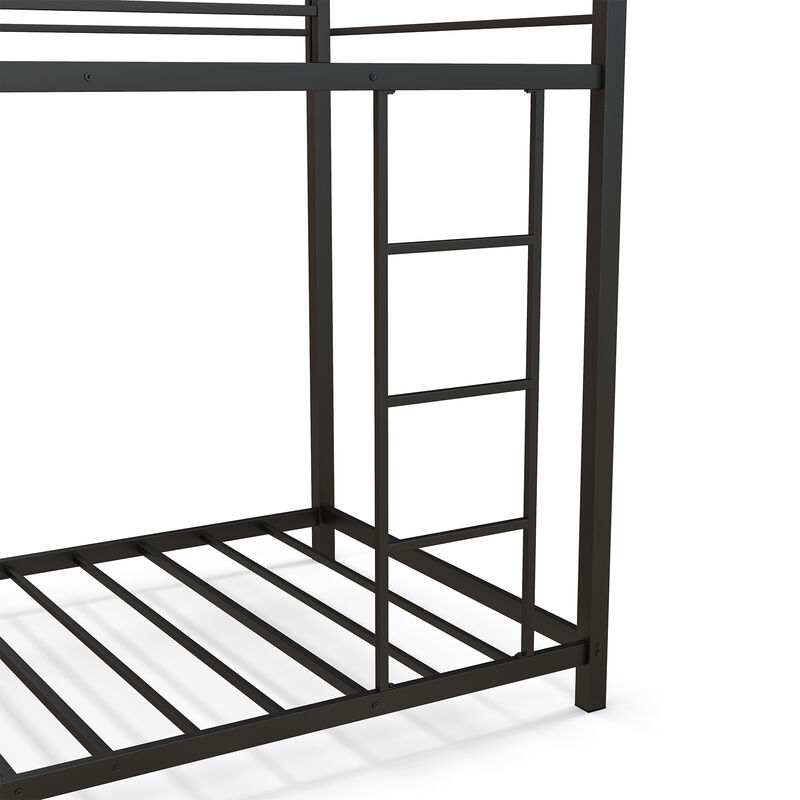 Low Profile Twin Over Twin Metal Bunk Bed with Full-length Guardrails