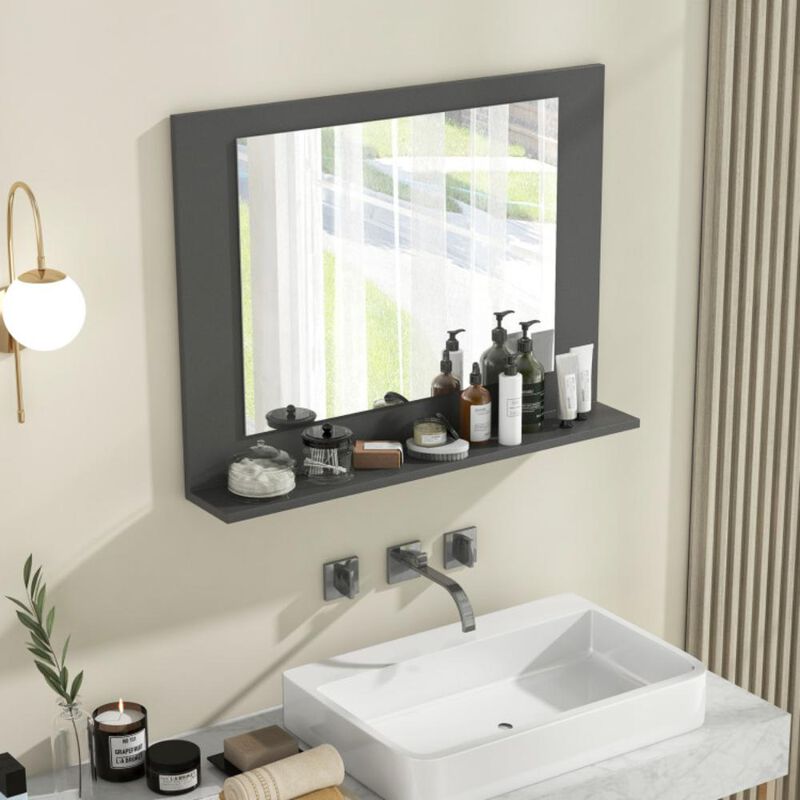 Hivvago Rectangle Bathroom Mirror with Shelf 23.5 x 17.5 Inch and Wood Frame