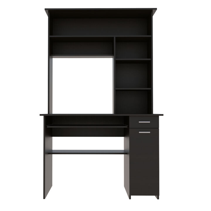 DEPOT E-SHOP Xalo 180 Compu Hutch Desk, Keyboard Tray, Door Panel For CPU, Multiple Shelves, One Drawer, Black