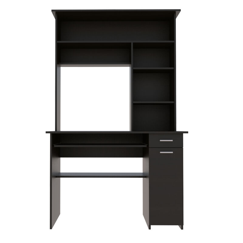 DEPOT E-SHOP Xalo 180 Compu Hutch Desk, Keyboard Tray, Door Panel For CPU, Multiple Shelves, One Drawer, Black