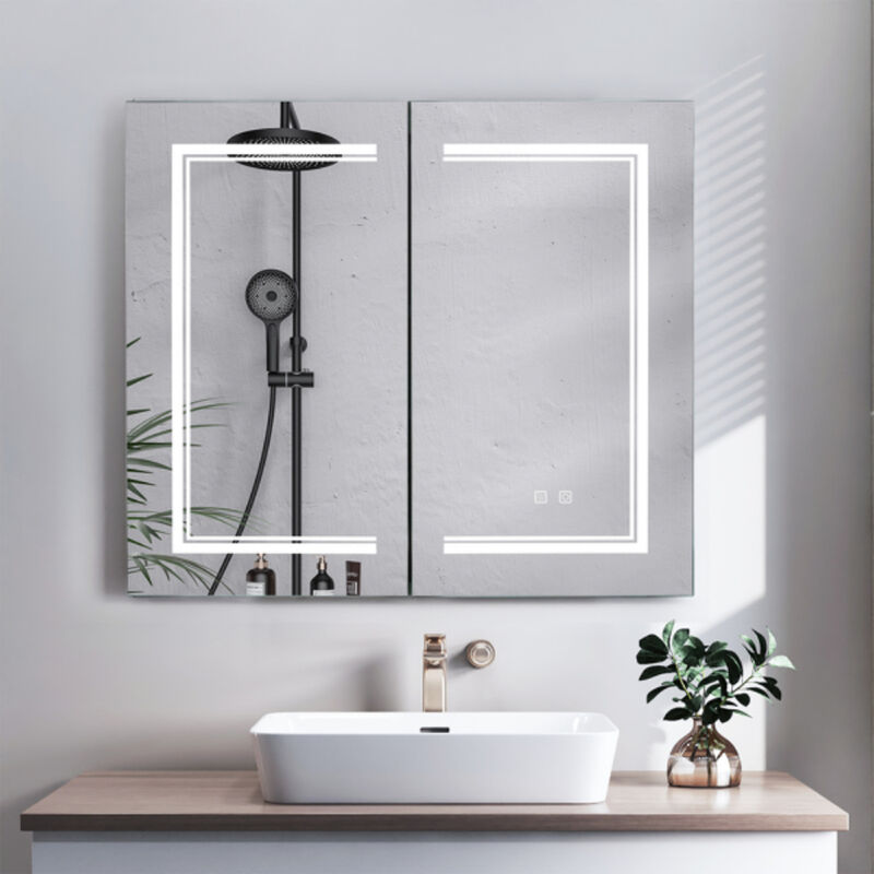 Bathroom Wall Cabinet with LED Light Anti-Fog Mirror and Adjustable Brightness