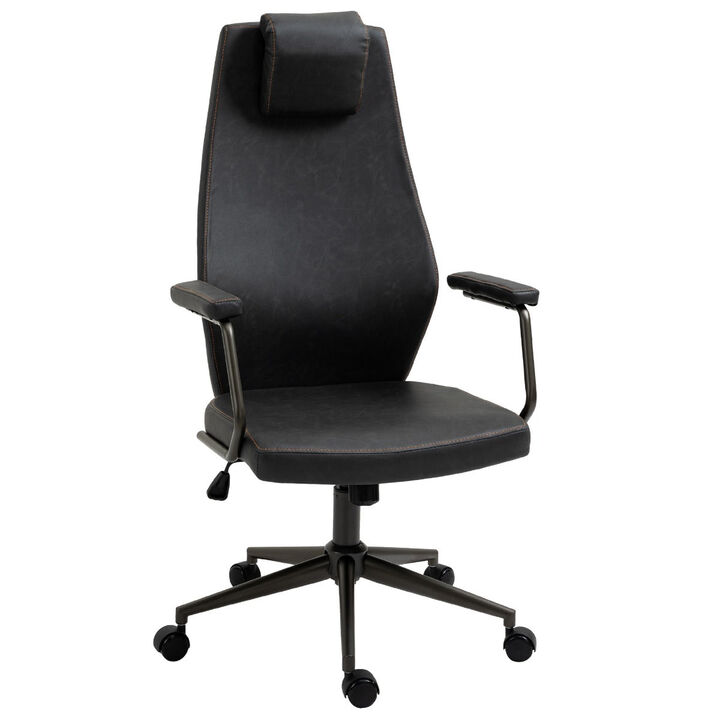 Black Executive Seat: High-Back Leather Ergonomic Office Chair