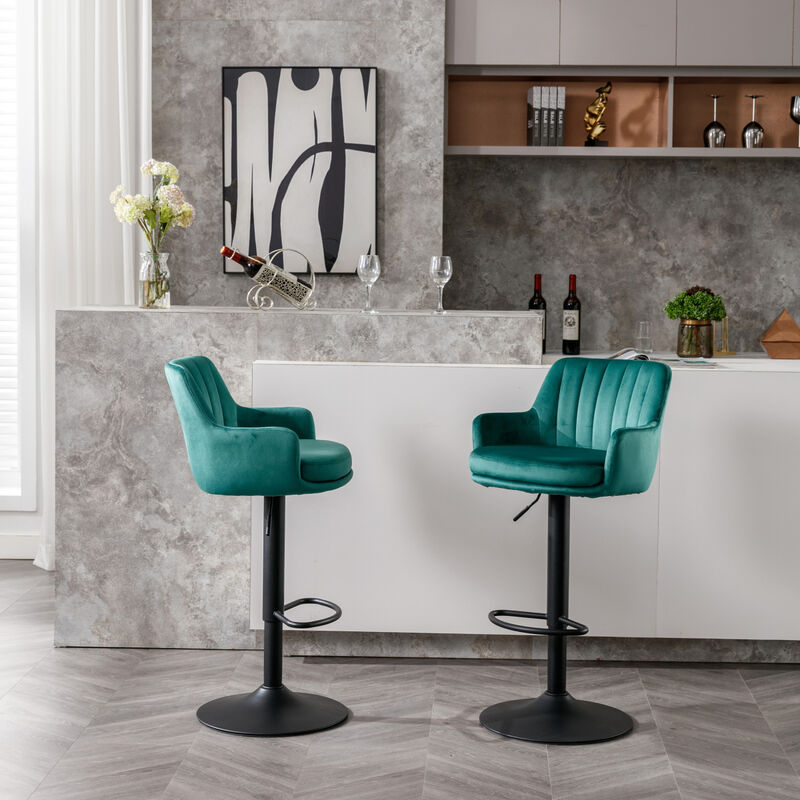 2 Green Adjustable Bar Stools With Back and Footrest