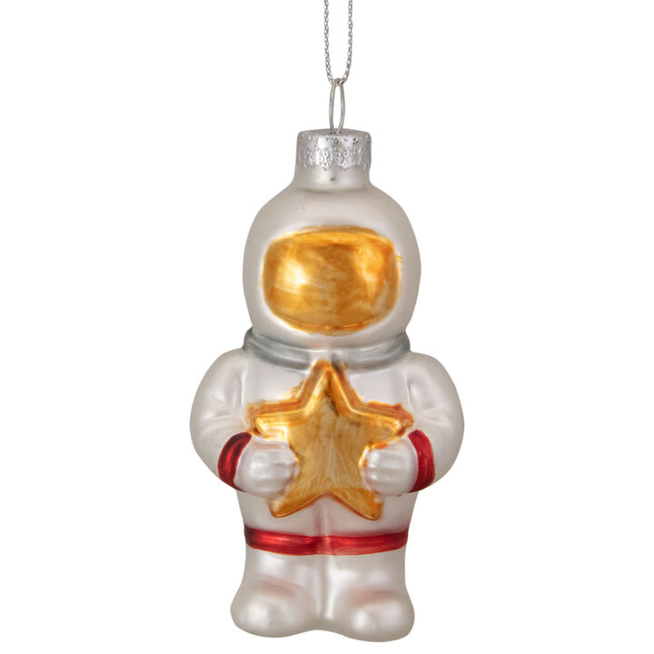 3.5" White and Gold Glass Astronaut Christmas Ornament