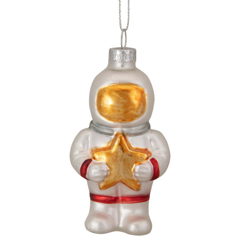 3.5" White and Gold Glass Astronaut Christmas Ornament