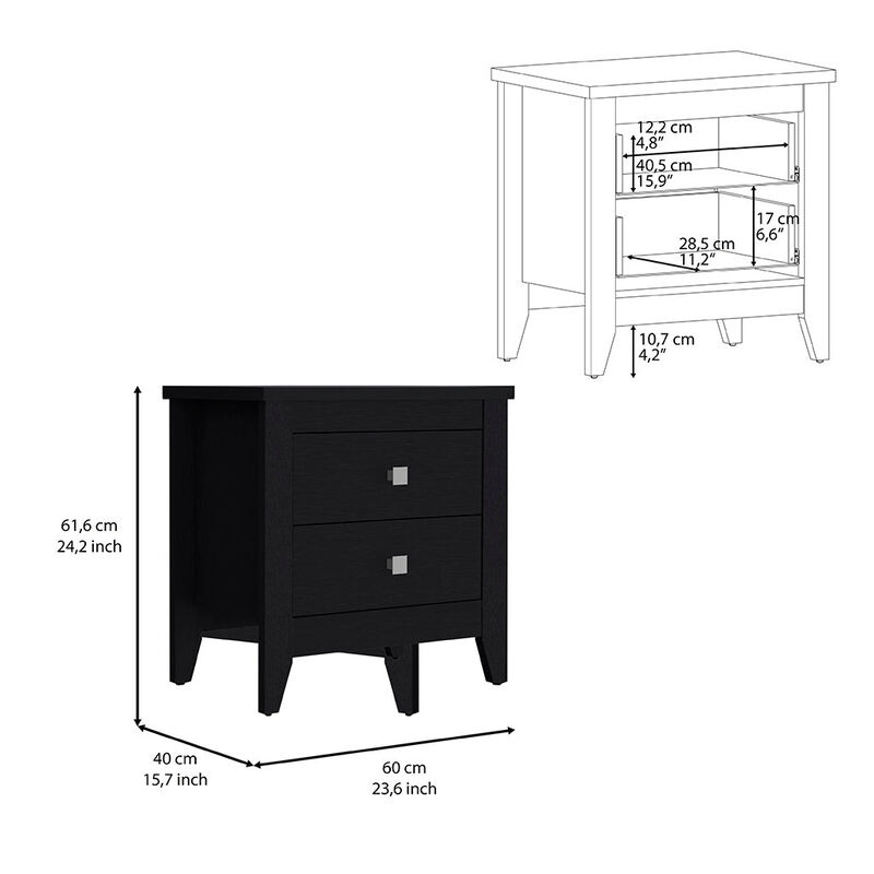 DEPOT E-SHOP Nightstand 24"H, Two Drawers, Four Legs, Superior Top, Black
