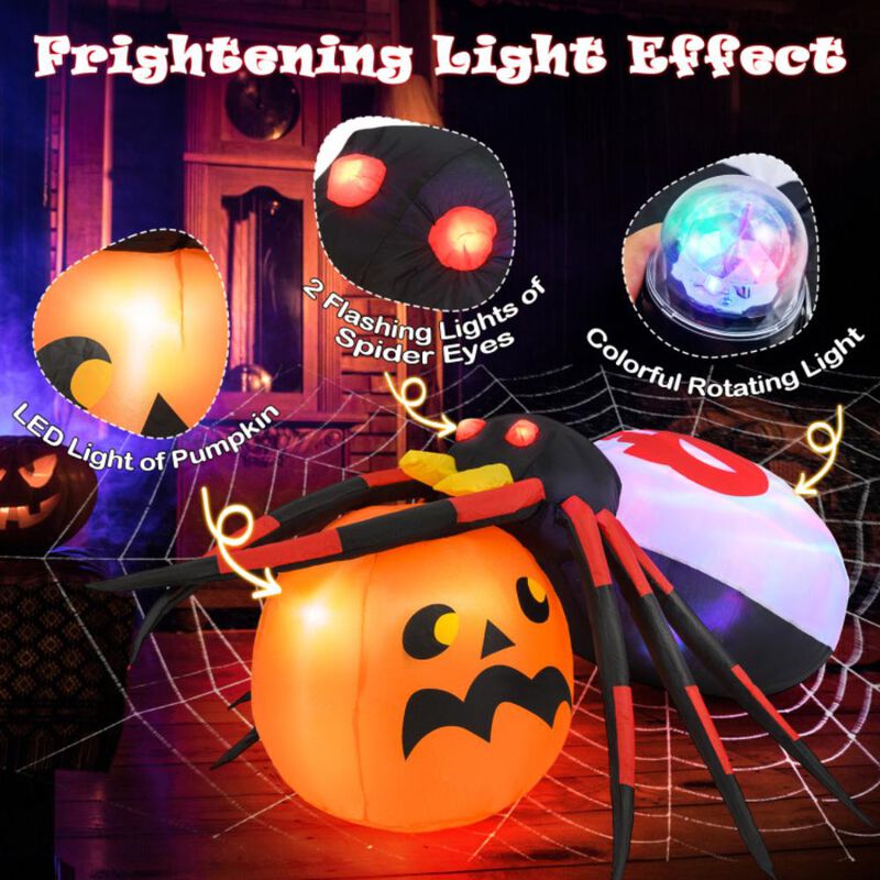 Hivvago 4.9 x 4.6 Feet Inflatable Spider with Pumpkin and Rotating Light