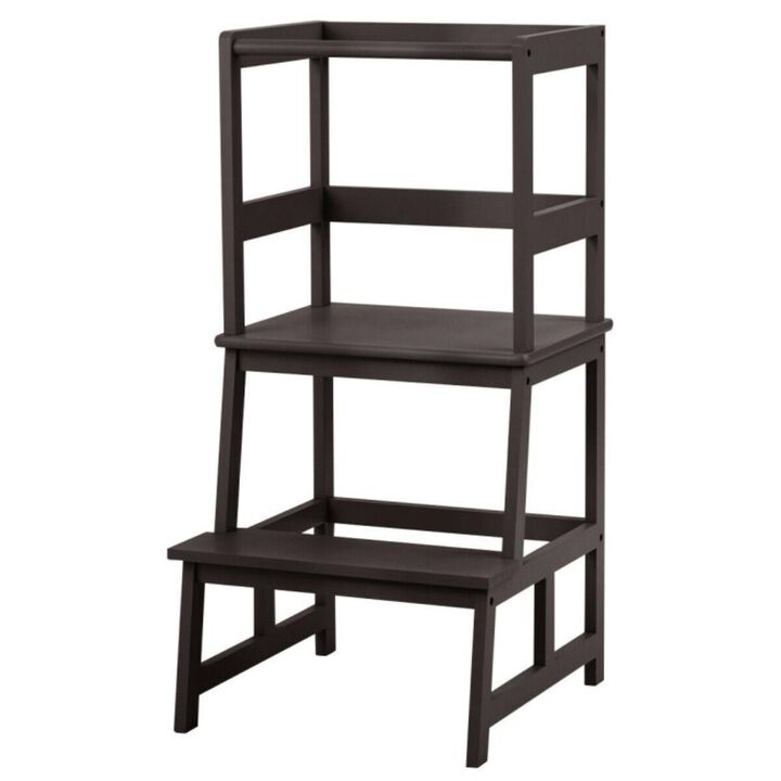 Hivvago Kids Wooden Kitchen Step Stool with Safety Rail