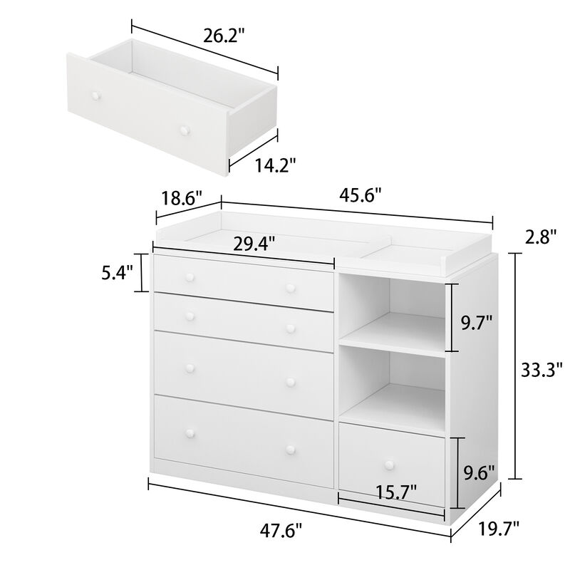 5-Drawers White Wood Chest of Drawers Dresser Vanity Table Storage Cabinet with Shelf 36.1 in. H x 47.2 W x 19.7 D