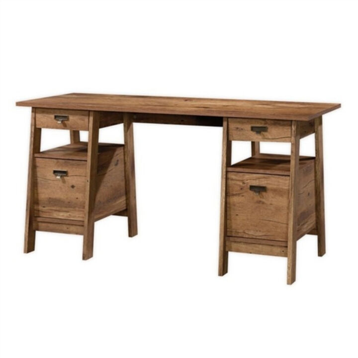 Rustic Farmhouse Executive Desk with Integrated Filing Cabinets