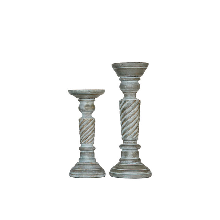 BBH Homes Traditional Antique Dusk Eco-friendly Handmade Mango Wood Set Of Two 9" & 12" Pillar Candle Holder