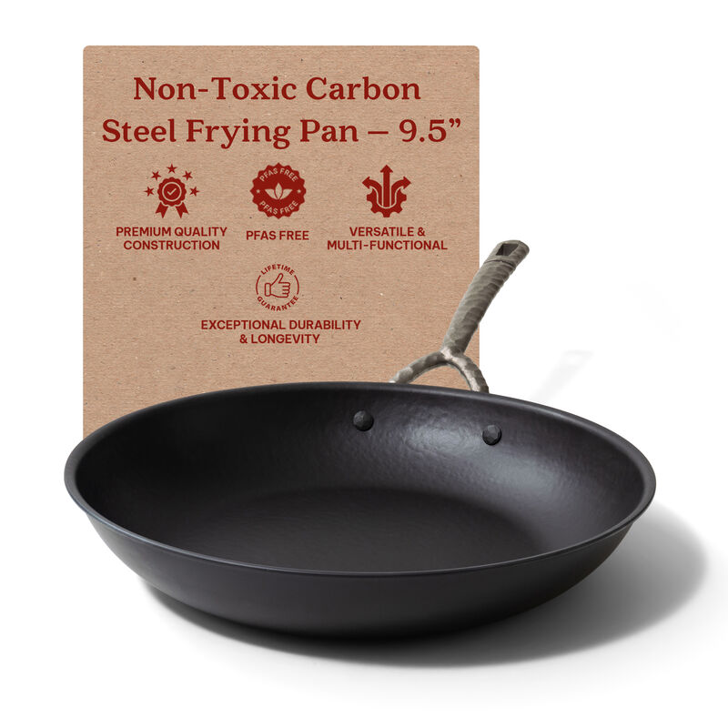 Alva Artist Carbon Steel Pan Pre-Seasoned with Natural Mineral Oil, Non Toxic Hammered Carbon Steel Nonstick Frying Pan Skillet for Searing Steak, Compatible with All Stovetops & Induction Safe