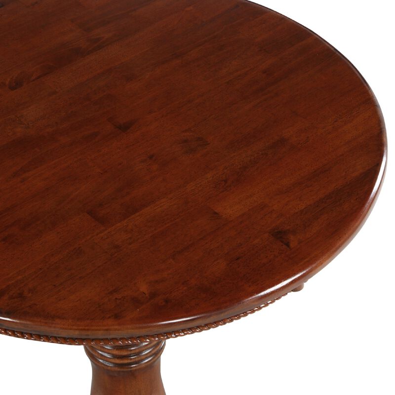 32 Inch Round Pub Bar Table, Classic Turned Pedestal, MDF Wood, Walnut Brown-Benzara