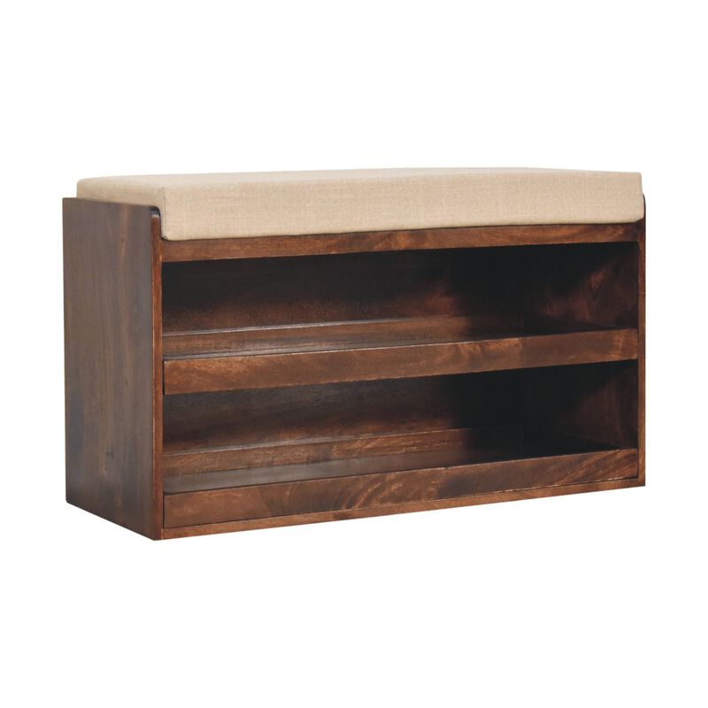 Artisan Furniture Solid Wood California Walnut & Mud Linen Pull out Shoe Bench
