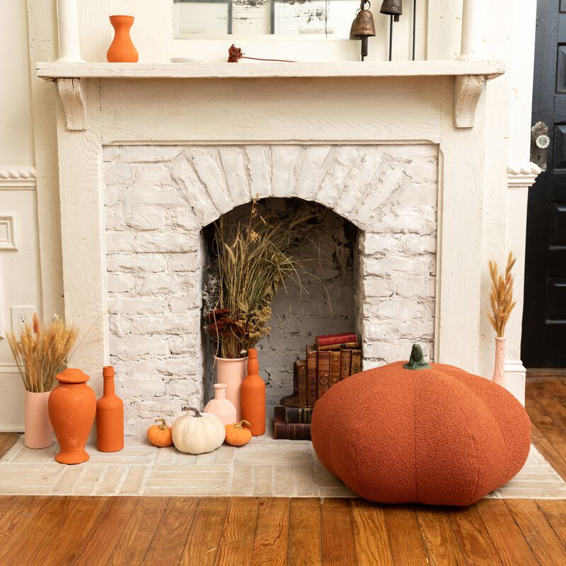 Jaxx Pumpkin Pouf - Luxurious Ottoman for Fall & Halloween Décor - Boucle Terra Cotta