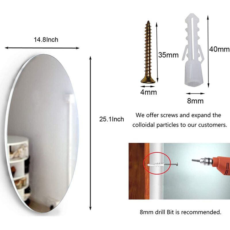 Frameless Beveled Wall Mounted Bathroom Mirror, Hd Makeup Mirror, 25 Round Mirror