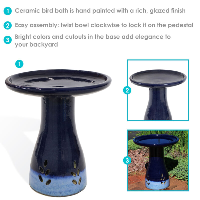 Sunnydaze Classic Outdoor Cut-Out Ceramic Bird Bath - 20.5 in