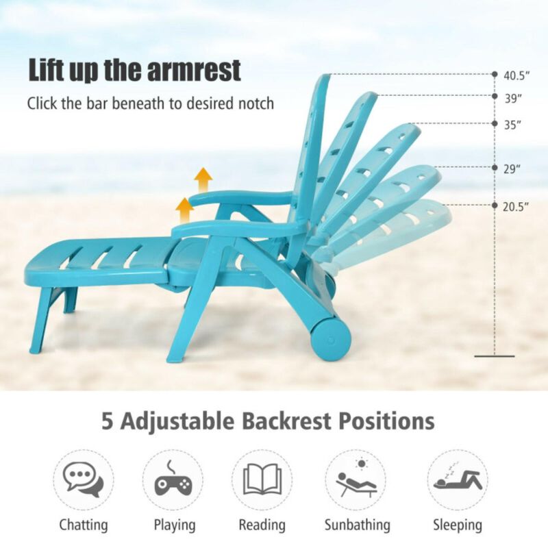Hivvago 5 Position Adjustable Folding Lounger Chaise Chair on Wheels