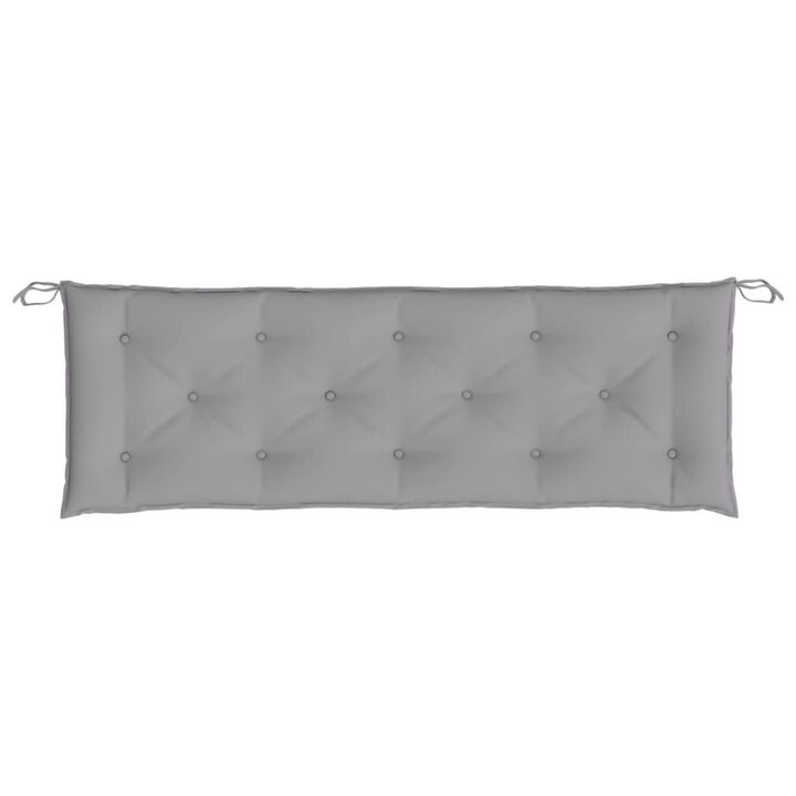 Claire Outdoor Cushion for Bench w Tie Ropes, 59in Gray Tufted Oxford - Benzara