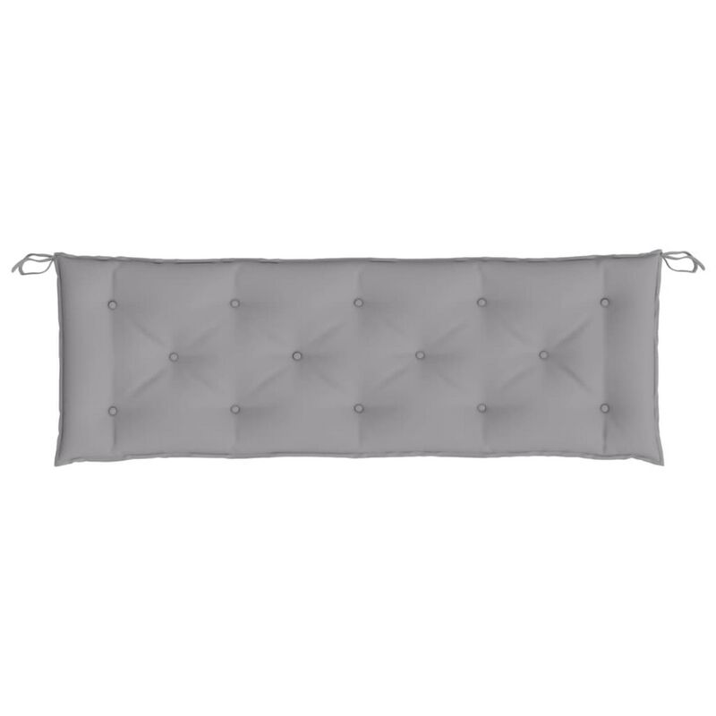 Claire Outdoor Cushion for Bench w Tie Ropes, 59in Gray Tufted Oxford - Benzara