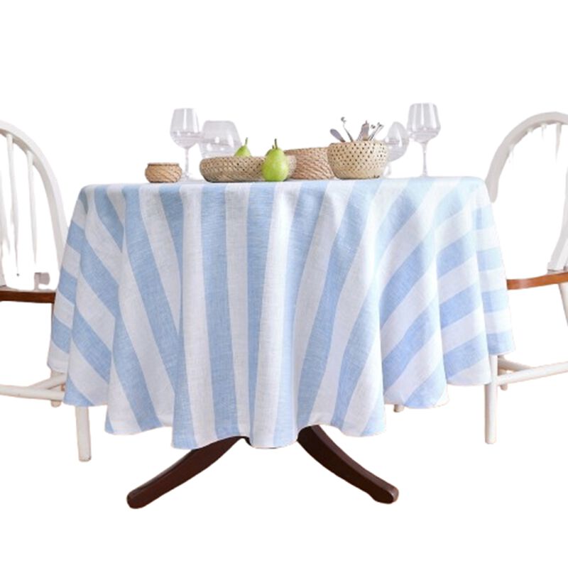 Solino Home 100% Pure Linen Round Tablecloth 70 Inch Diameter | Cabana Stripe