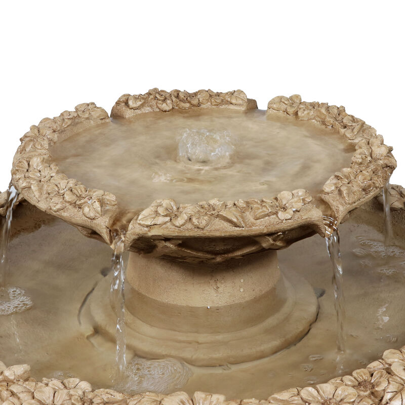 Sunnydaze Beveled Flower Polyresin Outdoor 2-Tier Bird Bath Fountain