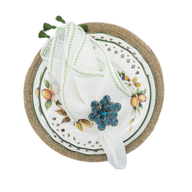 Linen Napkins With GreenTassels, Set of 4