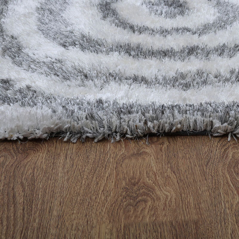 RUGSOTIC CARPETS HAND TUFTED SHAG POLYESTER ECO-FRIENDLY AREA RUGS  - 4'x6', Rectangle, Gray White, Geometric Modern Design, High Pile Thick Handmade Anti Skid Rugs for Living Room K00080