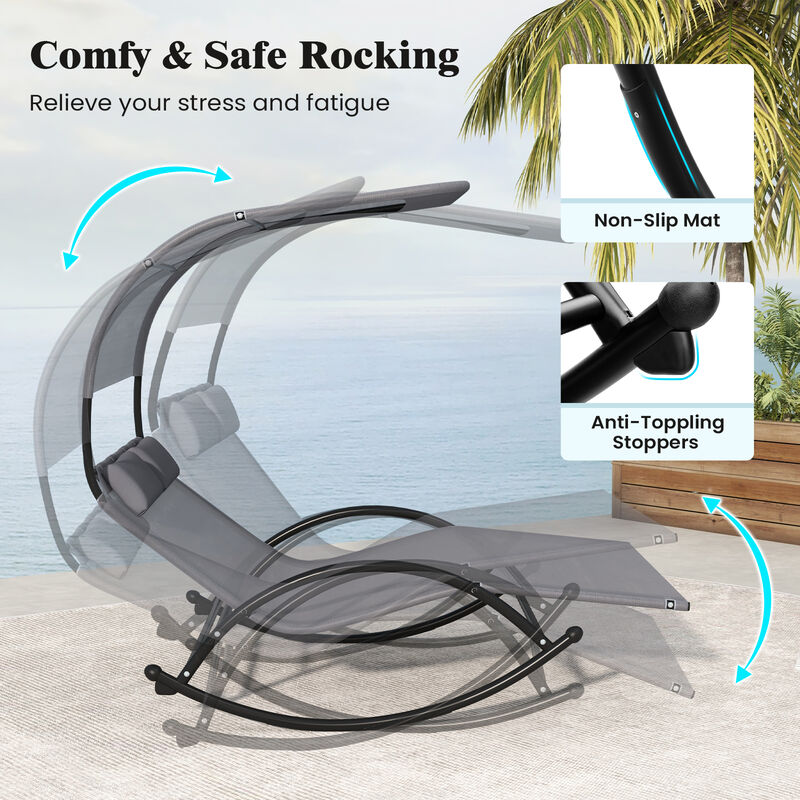 Outdoor Dual Rocker Sunbed – 2-Person Canopied Patio Lounger with Detachable Headrests
