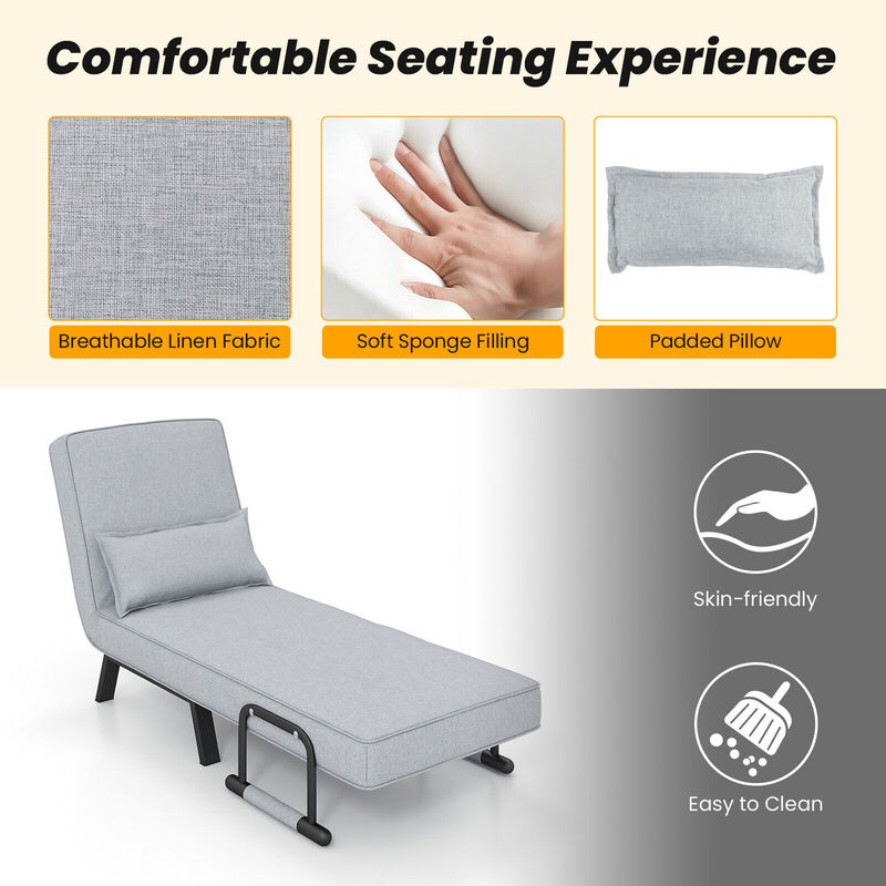 Folding 6 Position Convertible Sleeper Bed Armchair Lounge Couch with Pillow