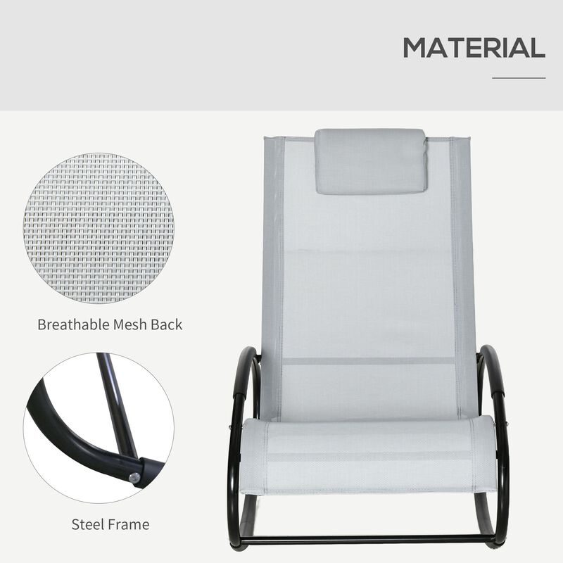 Grey Patio Comfort: Rocking Chaise Lounger with Headrest