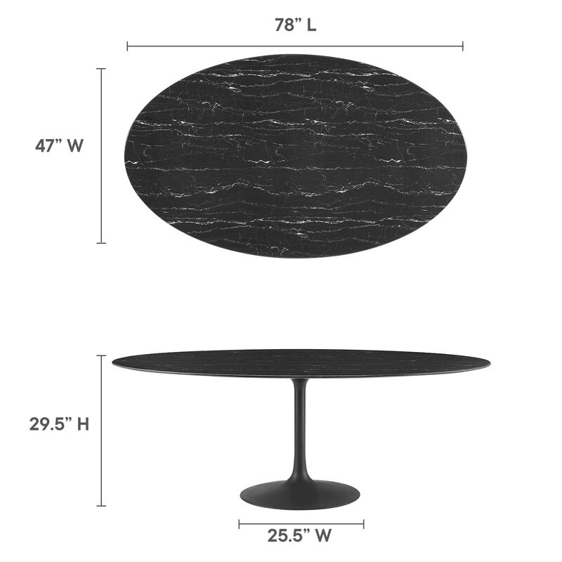Modway - Lippa 78" Oval Artificial Marble Dining Table Black Black