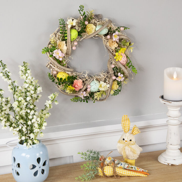 Flowers and Speckled Eggs Artificial Easter Wreath - 12"