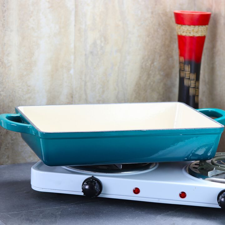 Crock Pot Artisan 13 in. Enameled Cast Iron Lasagna Pan in Teal Ombre