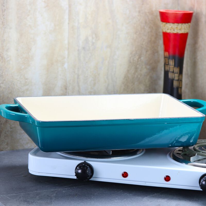 Crock Pot Artisan 13 in. Enameled Cast Iron Lasagna Pan in Teal Ombre