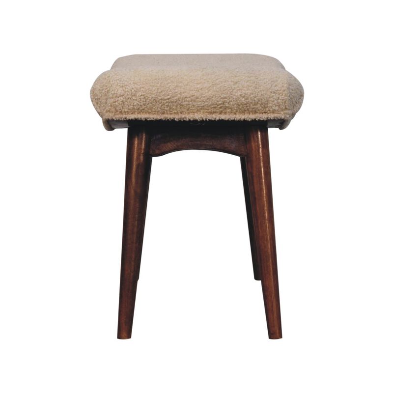 Artisan Furniture Solid Wood Honey Caramel Boucle Cream Curved Bench