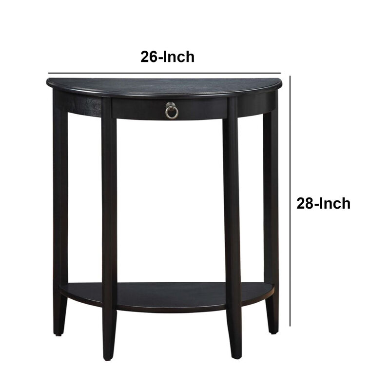 Wooden Half Moon Shaped Console Table with One Storage Drawer, Black-Benzara