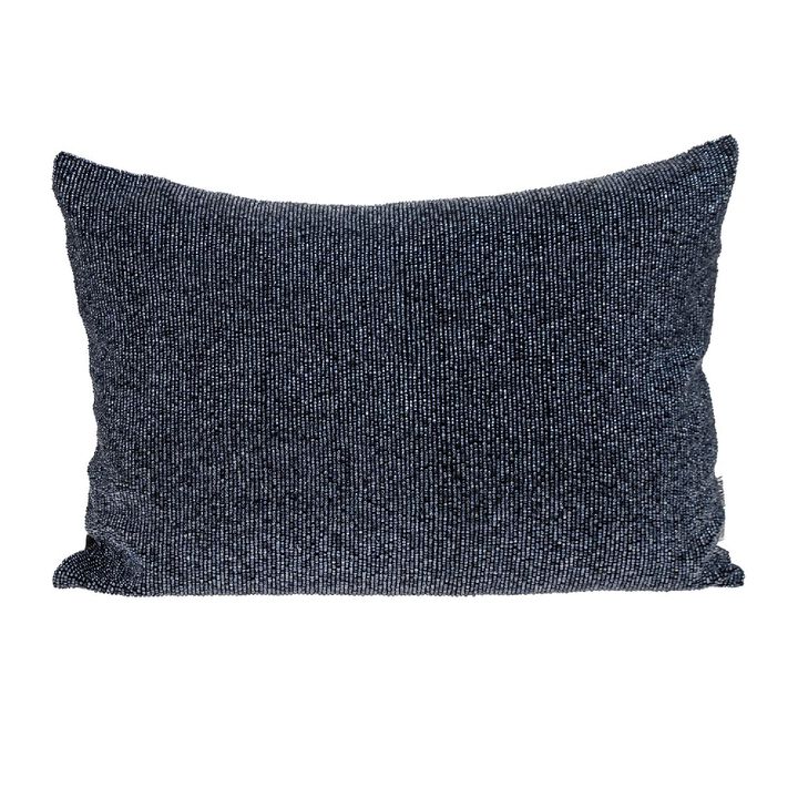 20" Blue and Black Transitional Beaded Throw Pillow